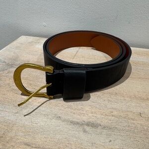 Target Black Faux Leather Belt Sz. Lg. Wide Goldtone Bkl VGUC